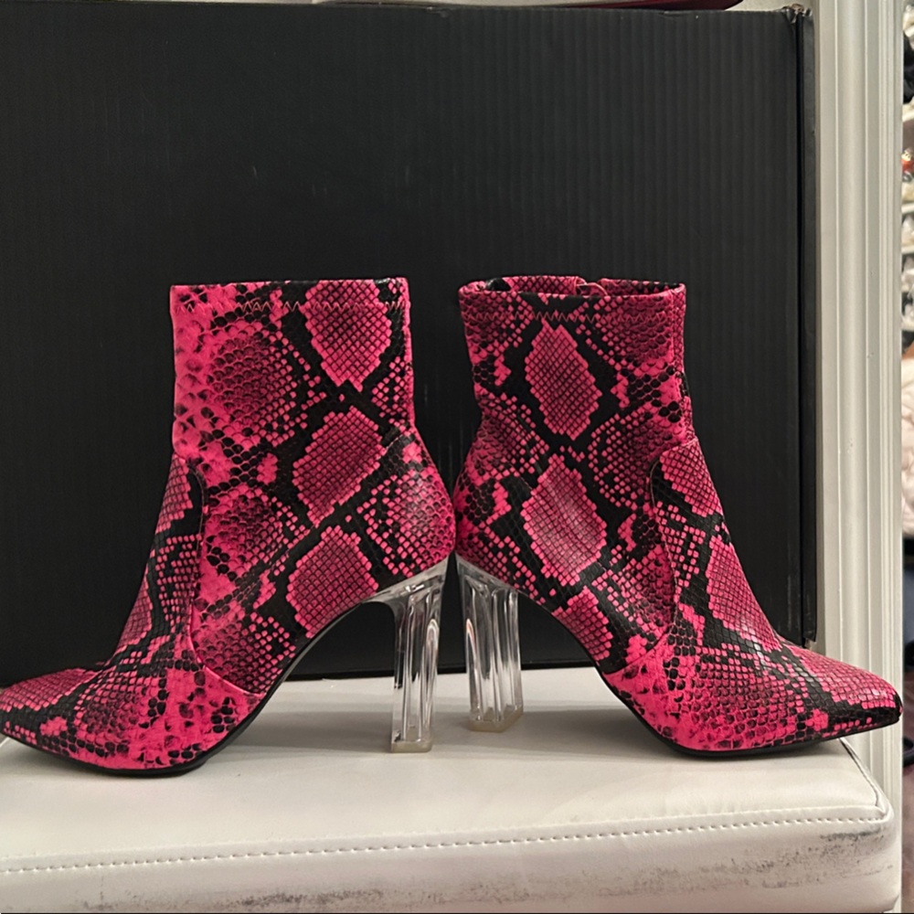 Wild Pair Pink Snake Print Ankle Boots